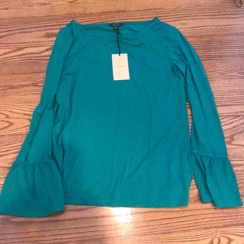 Green Flare Sleeve Long Sleeve Shirt